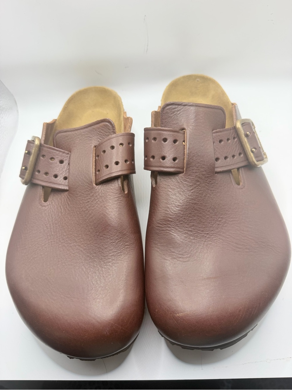 Birkenstock Men's Brown Leather Clog Sandals with Buckle
